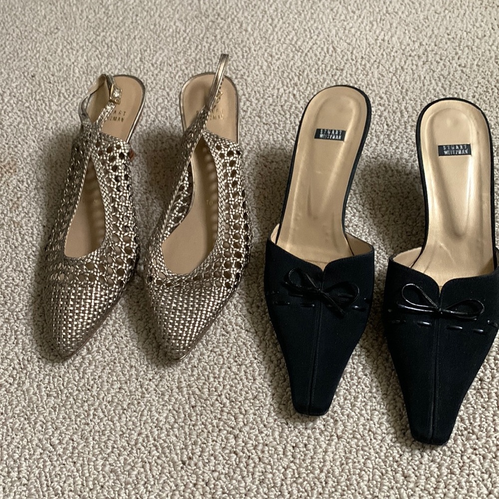 Stuart Weitzman Shoes, 2-pair. Metallic leather Slingback & Fabric Mule Size 10